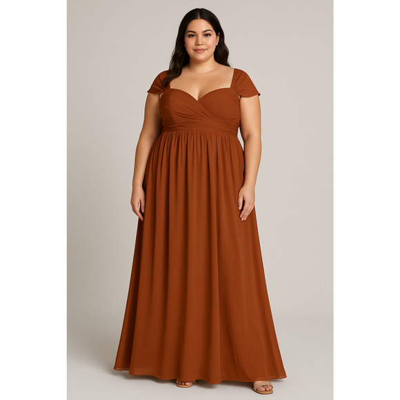 Revelry Kennedy Chiffon Convertible Dress Womens 14 Rust Off Shoulder Bridesmaid - Picture 1 of 14